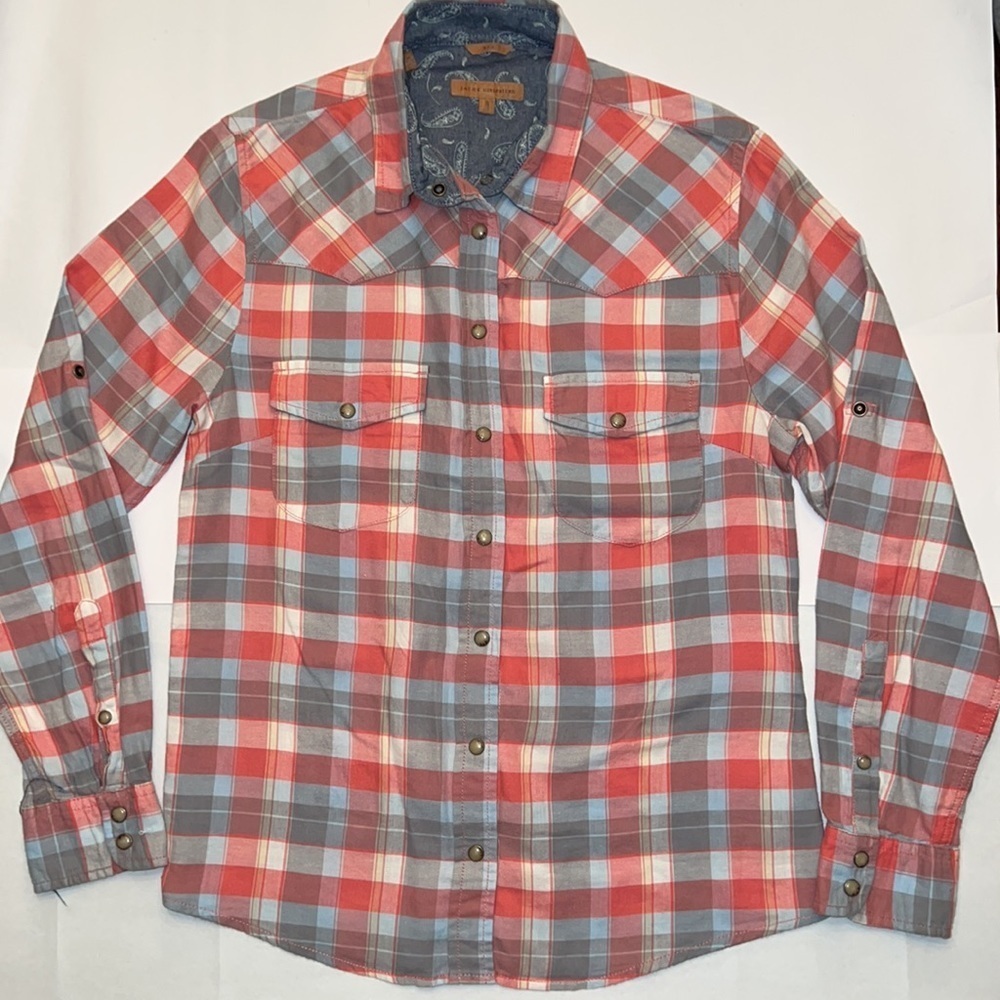 JACHS Girlfriend Bea Shirt Plaid Pearl Snap Western Top Size S  Rodeo
